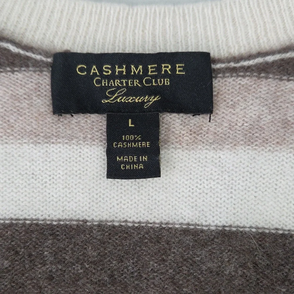 Charter Club Striped Cashmere V-Neck Sweater